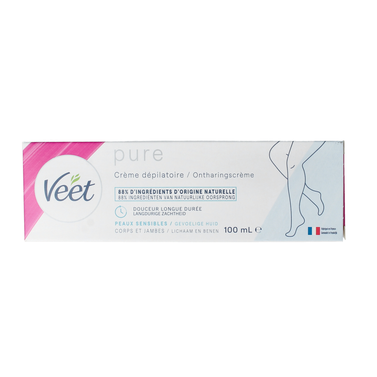 Veet sensitive skin hair removal cream in 100ml tube, ideal for gentle shaving and hair removal on delicate skin.