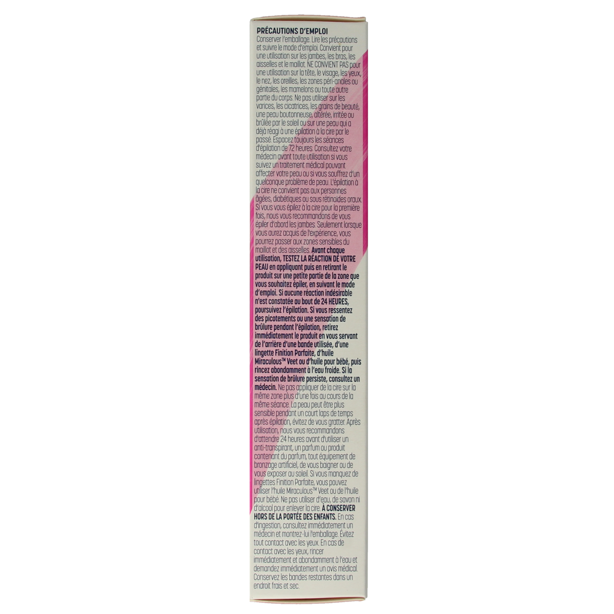 Veet Minima wax strips for legs, 40 pack, in a resealable box with wax strips ready for hair removal.