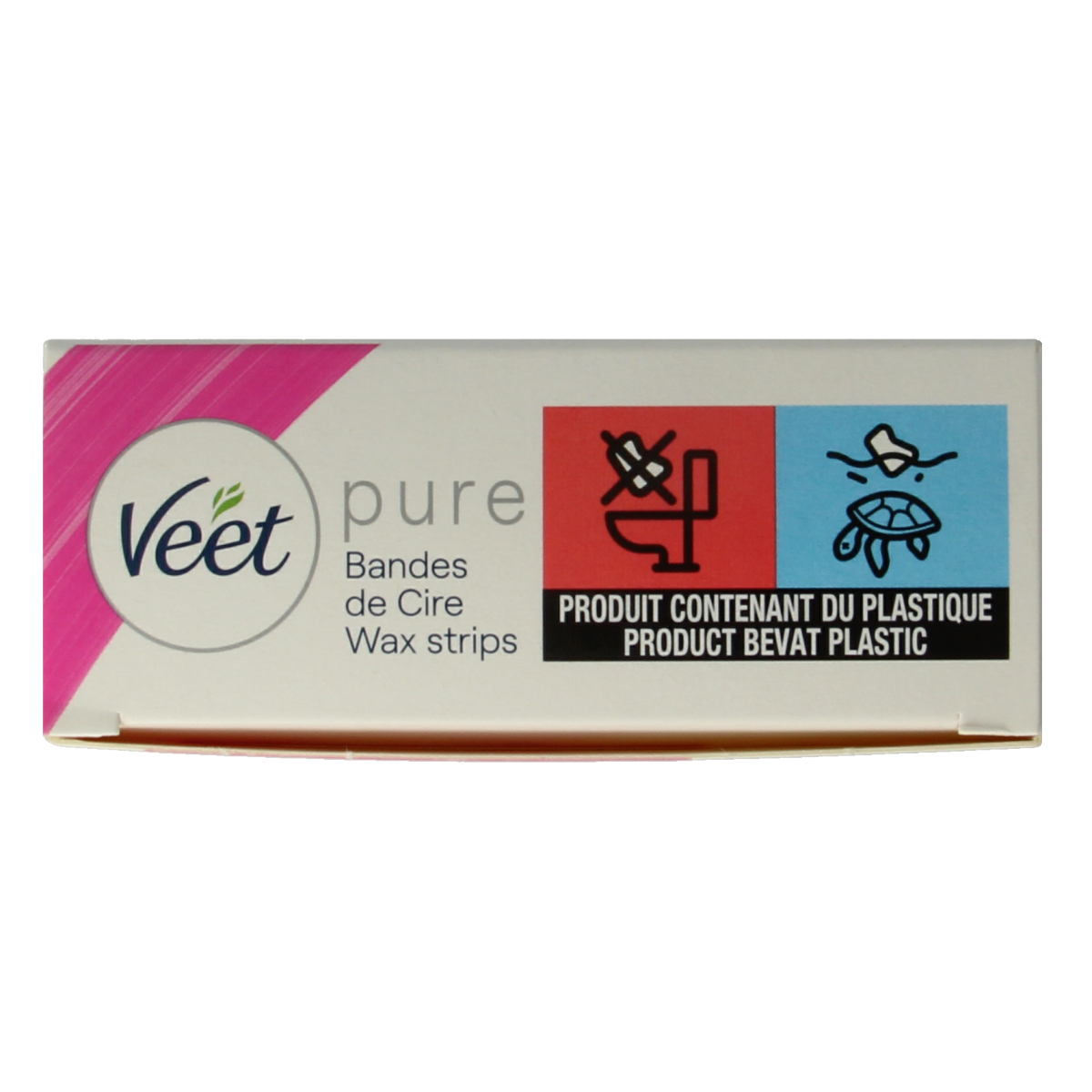 Veet Minima wax strips for legs, 40-count package, easy hair removal strips in a clear plastic container.