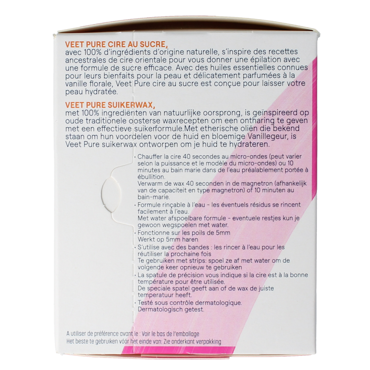 Veet Hot Wax Minima 250ml jar for hair removal, showing the product container and label in a natural setting.