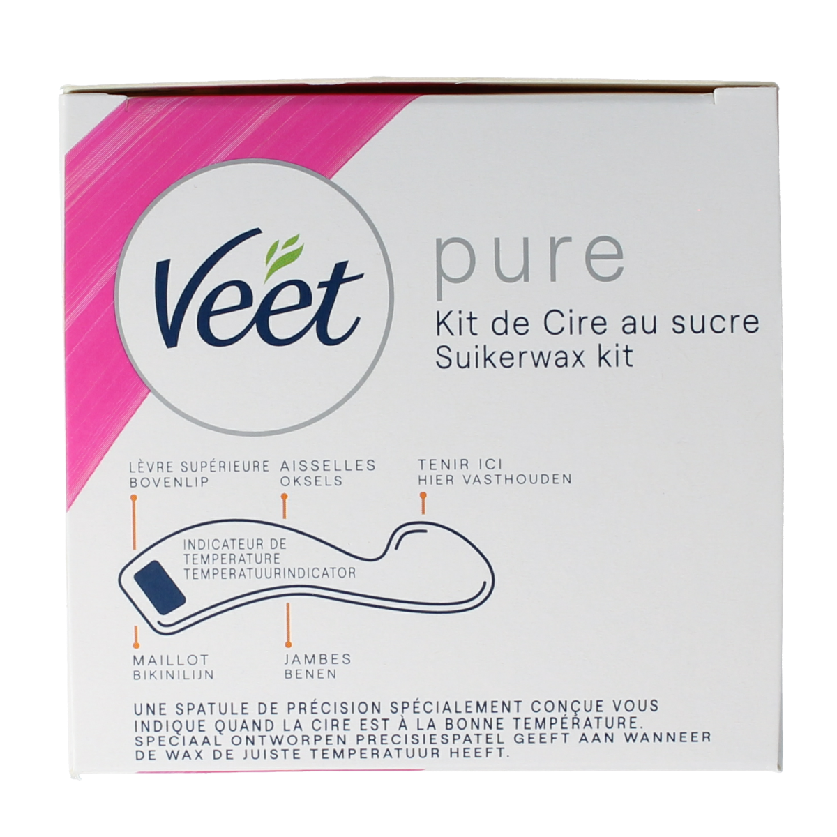 Veet Hot Wax Minima 250ml for hair removal, featuring a container of warm wax for smooth skin.