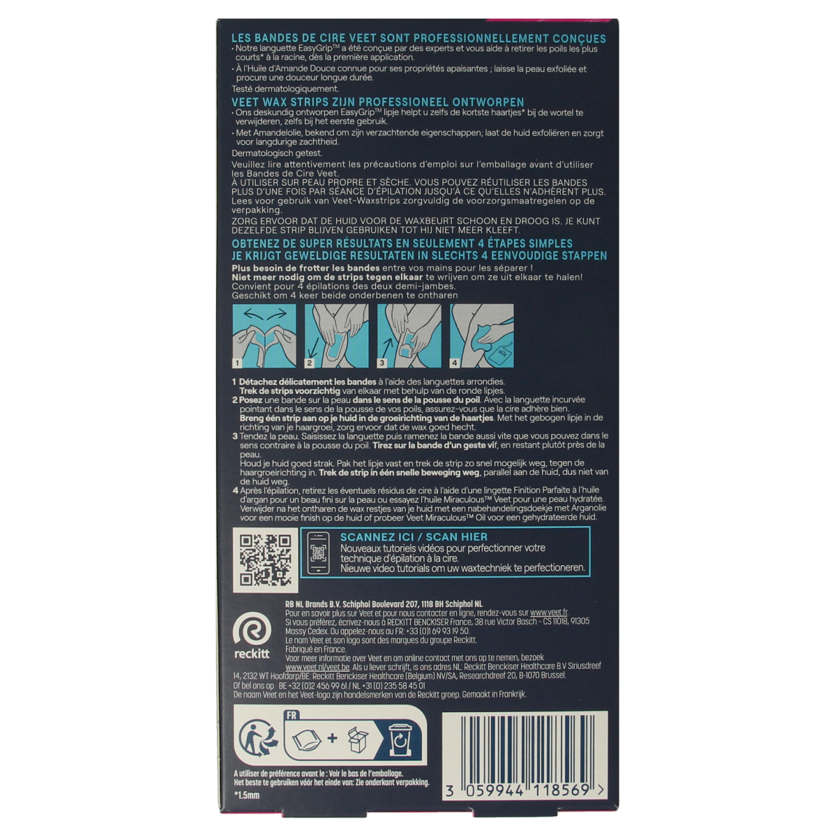 Veet Expert koude waxstrips voor benen, geschikt voor gevoelige huid, 40 stuks voor ontharing en scheren.