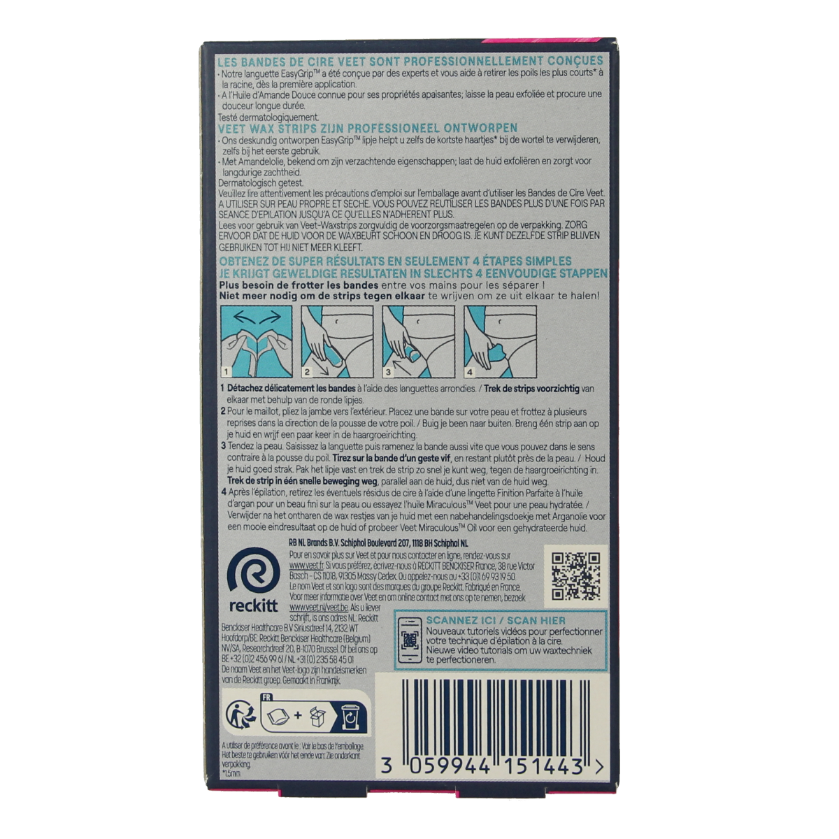 Veet Expert koude waxstrips voor bikinilijn, 16 stuks, voor effectieve ontharing en gladde huid.