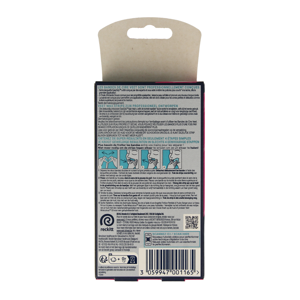 Veet Expert koude waxstrips voor gezicht, set van 20 stuks voor ontharing en scheren, natuurlijke huidverzorging.
