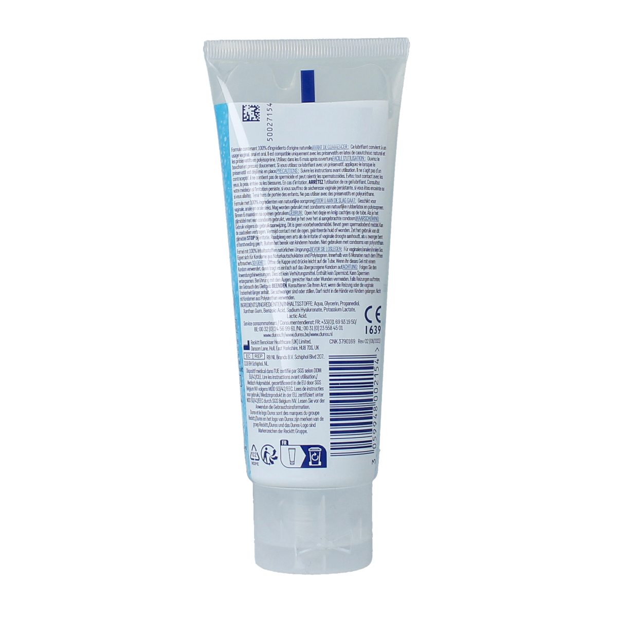 Durex Natural Gel Hydra+ lubricant in 100ml bottle, clear gel for enhanced comfort and moisture during intimacy.