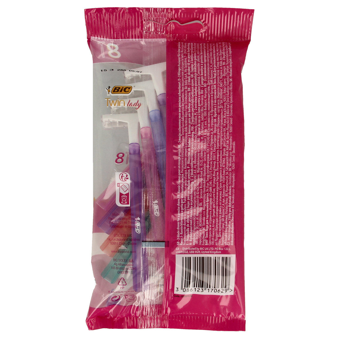 BIC Twin Lady shaver pouch with 8 disposable shavers, compact design for easy grooming and travel use