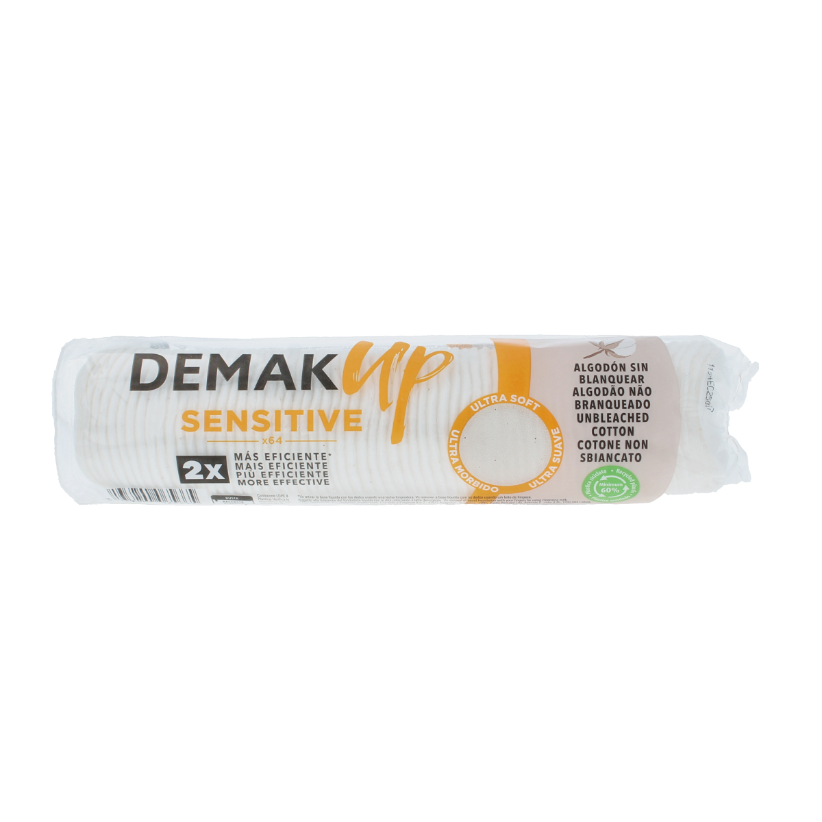 Demak Up supersoft sensitive silk facial cleansing pads, 64 pack, for gentle skincare and face cleansing.