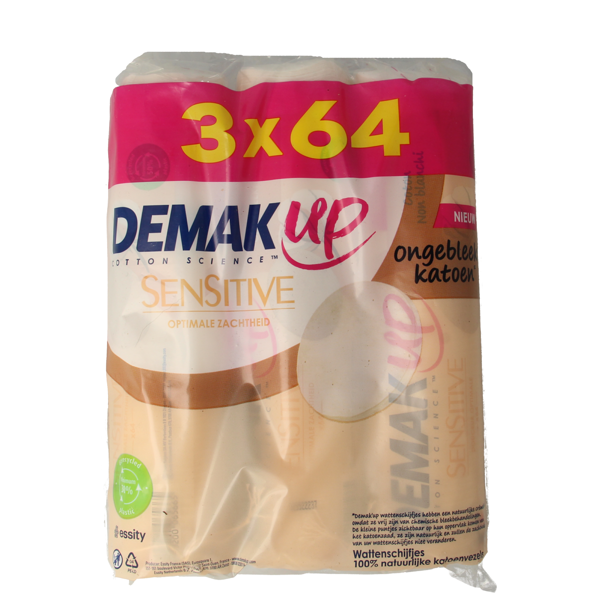 Demak Up Wattenpads sensitive round A3 pack with 192 cotton pads for gentle skincare and cleansing.