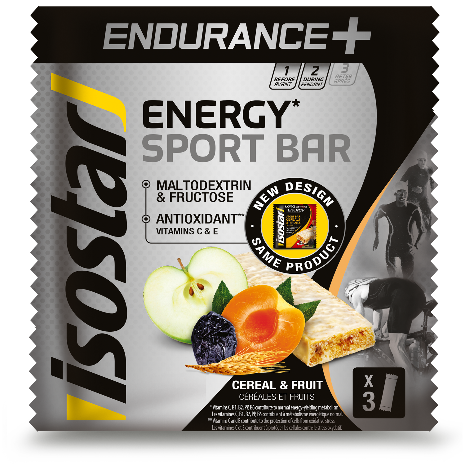 Isostar Endurance+ energy sport bars with cereal and fruit, 3-pack, 120g each, ideal for active sports nutrition