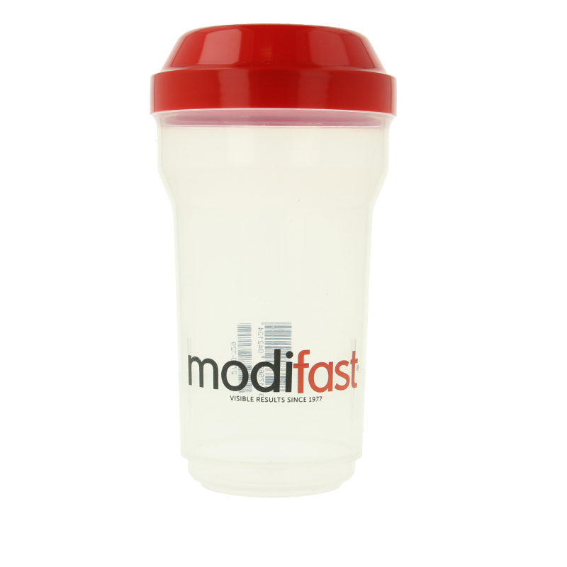 Modifast shaker bottle for meal replacements, black plastic with secure lid for mixing shakes and smoothies.