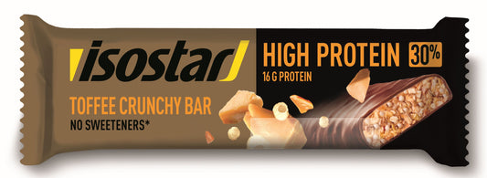 Isostar High Protein 30 Bar Toffee Crunchy 55g sports nutrition bar with crunchy toffee flavor, ideal for active lifestyles.