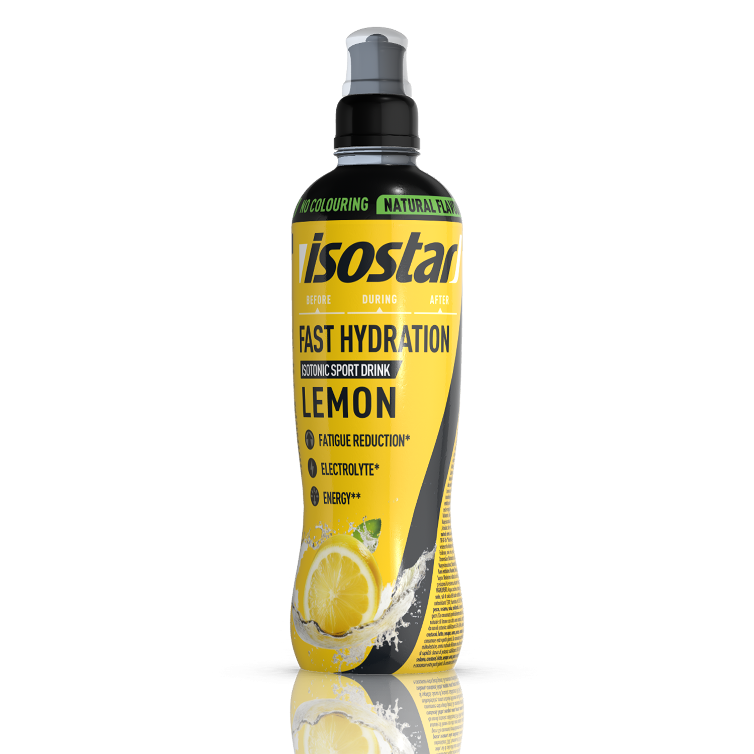 Isostar Fast Hydration isotonic sport drink lemon flavor in 500ml bottle, ideal for sports nutrition and hydration.