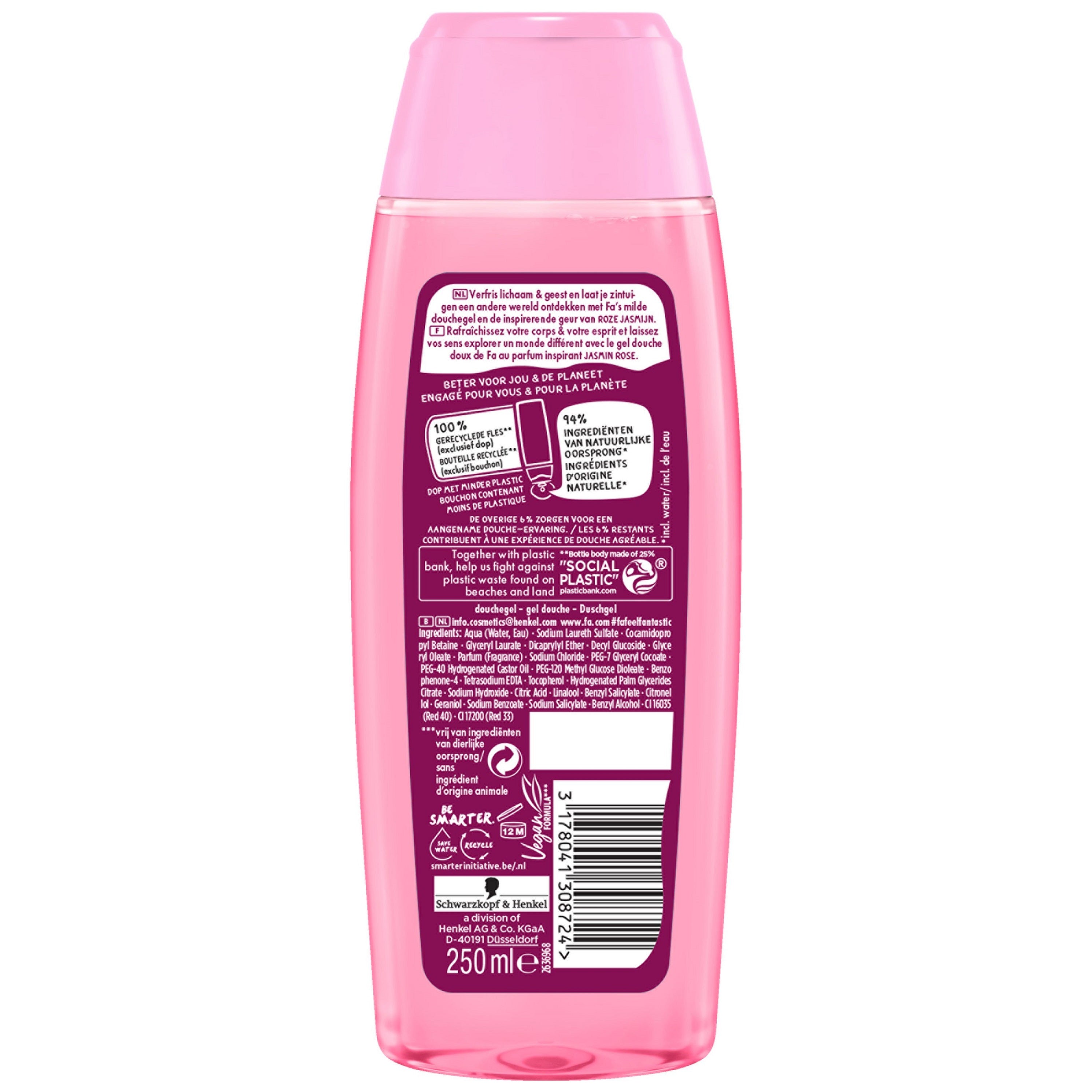 FA Douchegel Magic Oil Pink Jasmine, 250ml, featuring a pink jasmine scent and a smooth, nourishing shower gel formula.