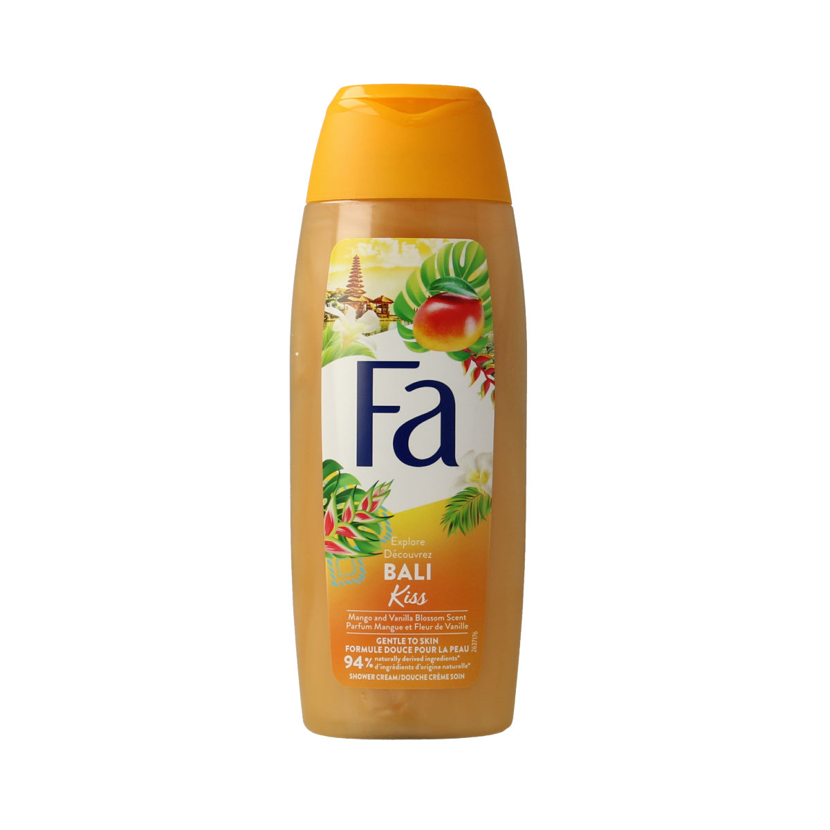 FA Bali Kiss shower gel in 250ml bottle, moisturizing body wash with tropical scent and vibrant packaging.