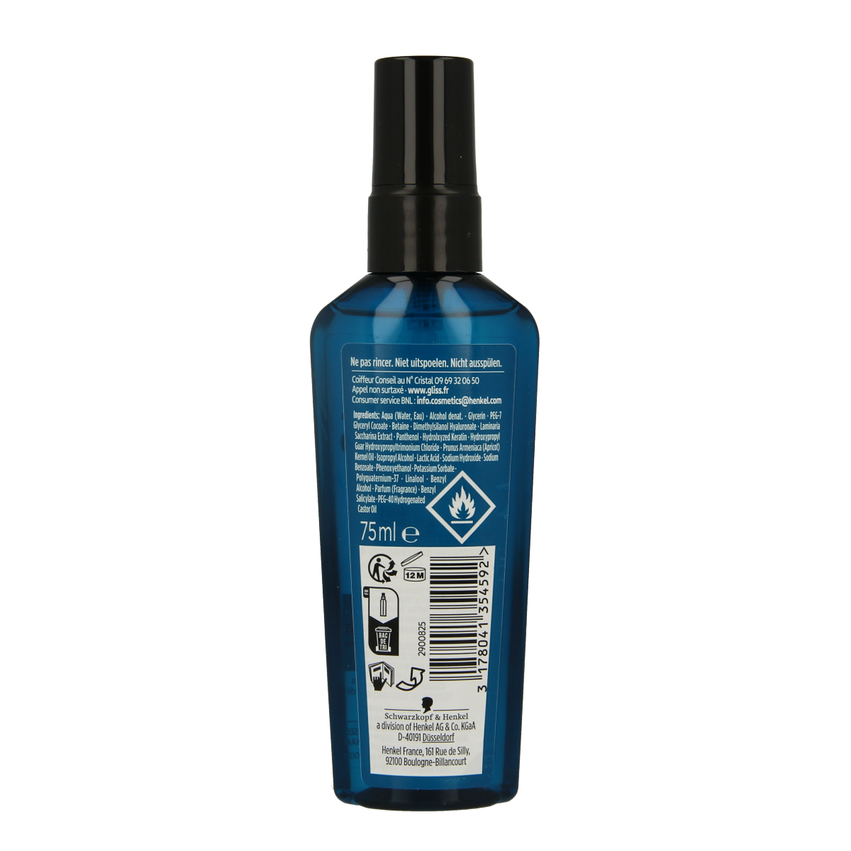 Gliss Kur Aqua Revive Hair Serum bottle with 75ml size, featuring sleek packaging for revitalizing hair care.