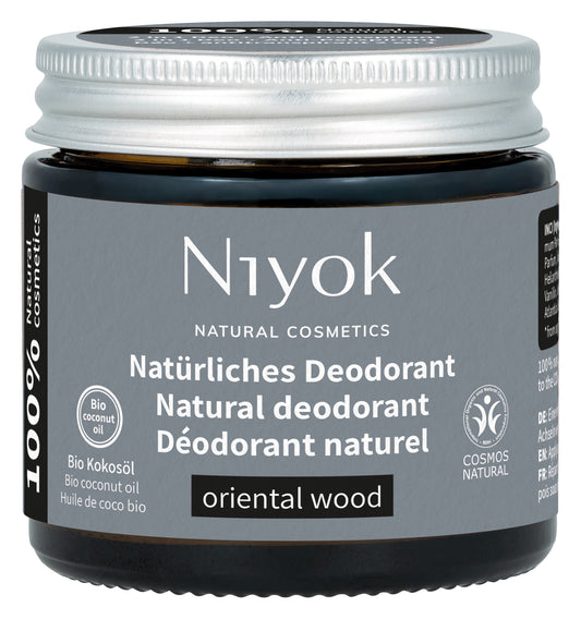 Niyok oriental wood deodorant spray, 40ml bottle, with a sleek design and natural wood scent visible in the image.