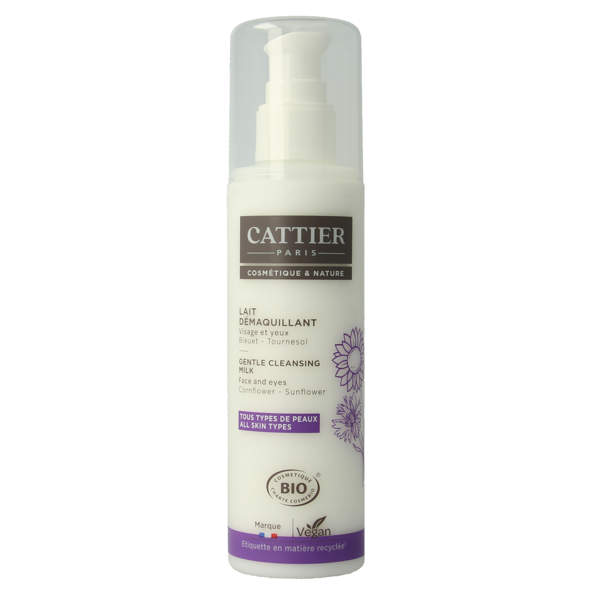 Cattier Caresse d'Herboriste facial cleansing milk in 200ml bottle, gentle skincare for clean, refreshed skin