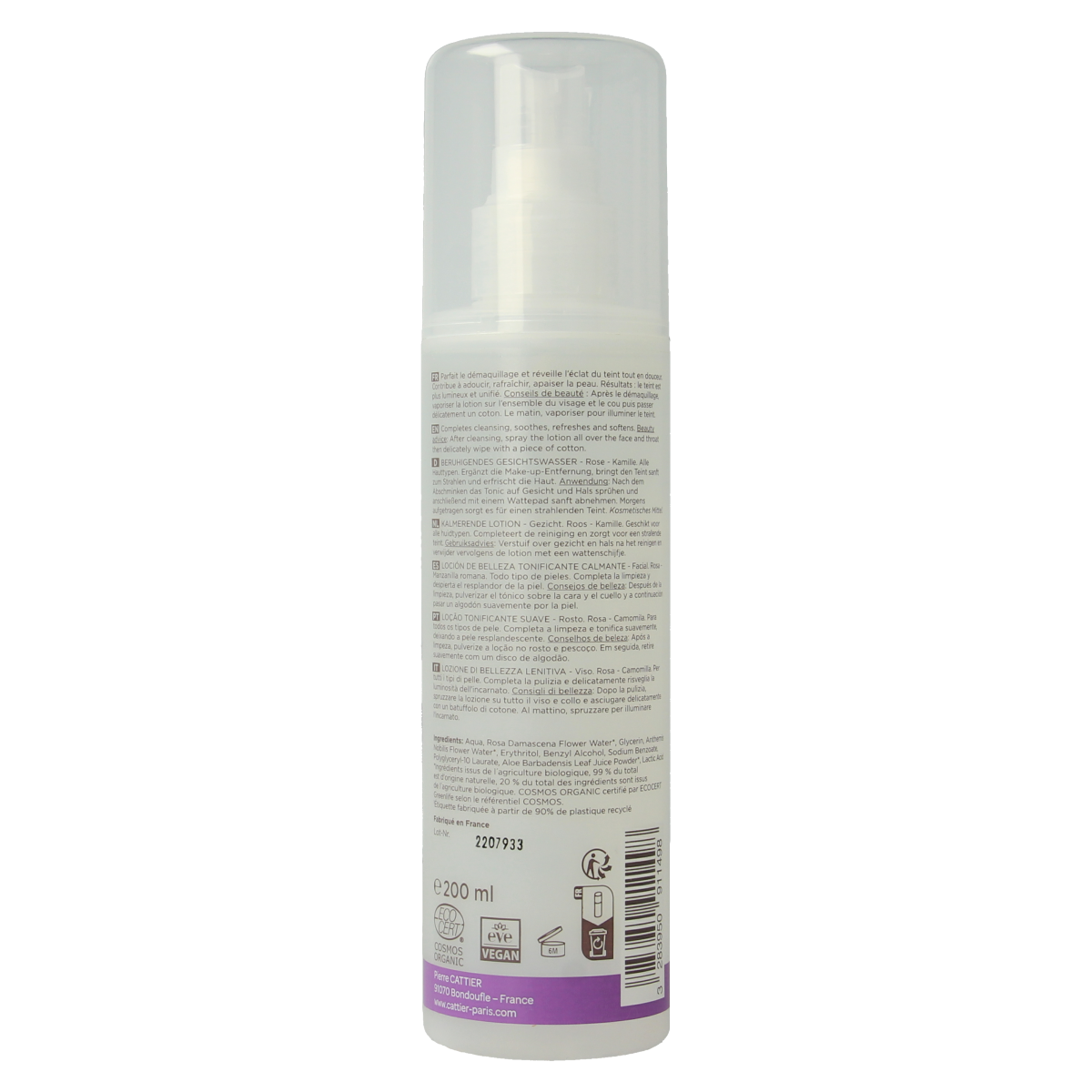Cattier Kalmerende lotion met roos en kamille voor gezicht, 200 ml, verzacht en kalmeert de huid.