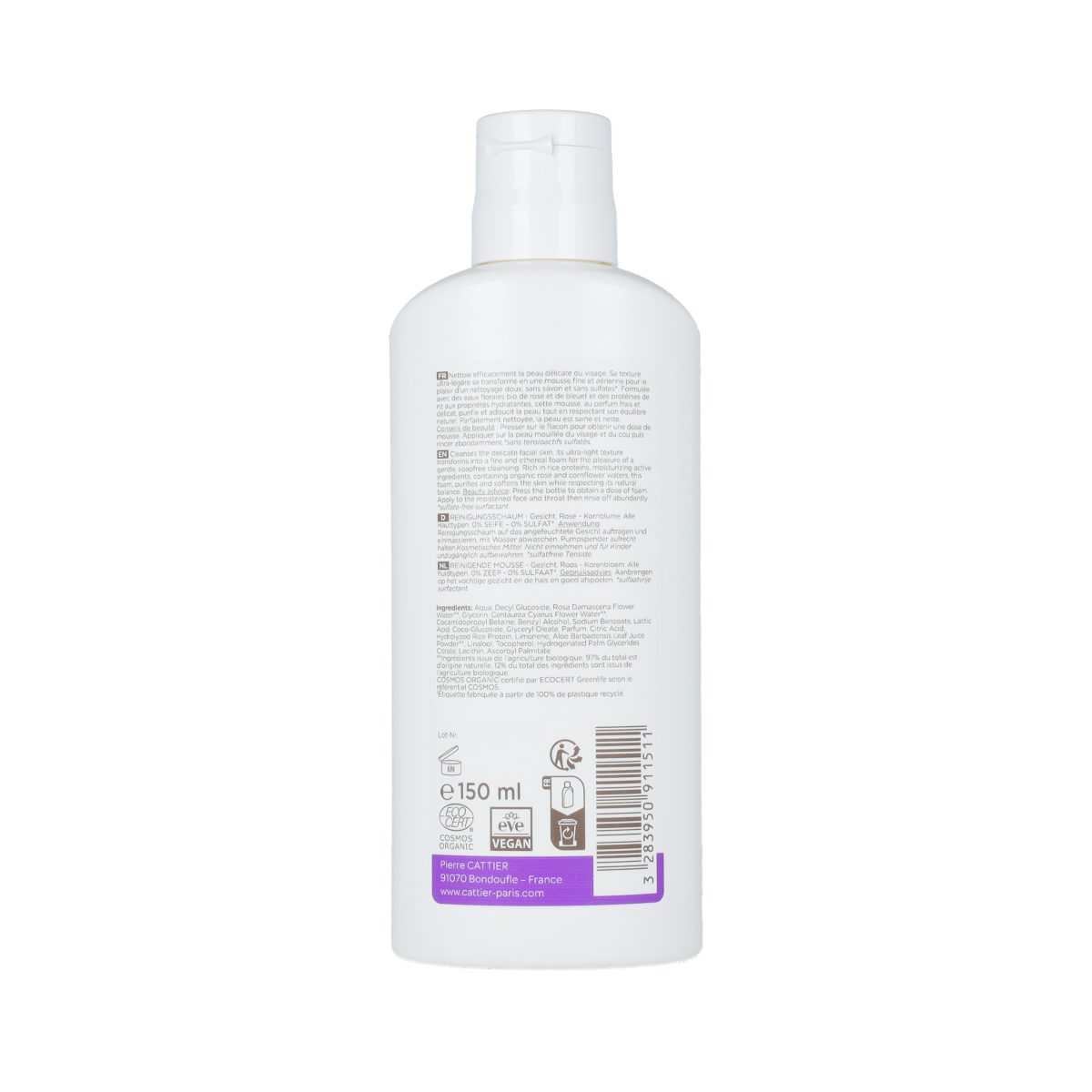 Cattier Reinigingsschuim Nuage Celeste facial cleansing foam in 150ml bottle, gentle skincare for clean, refreshed skin