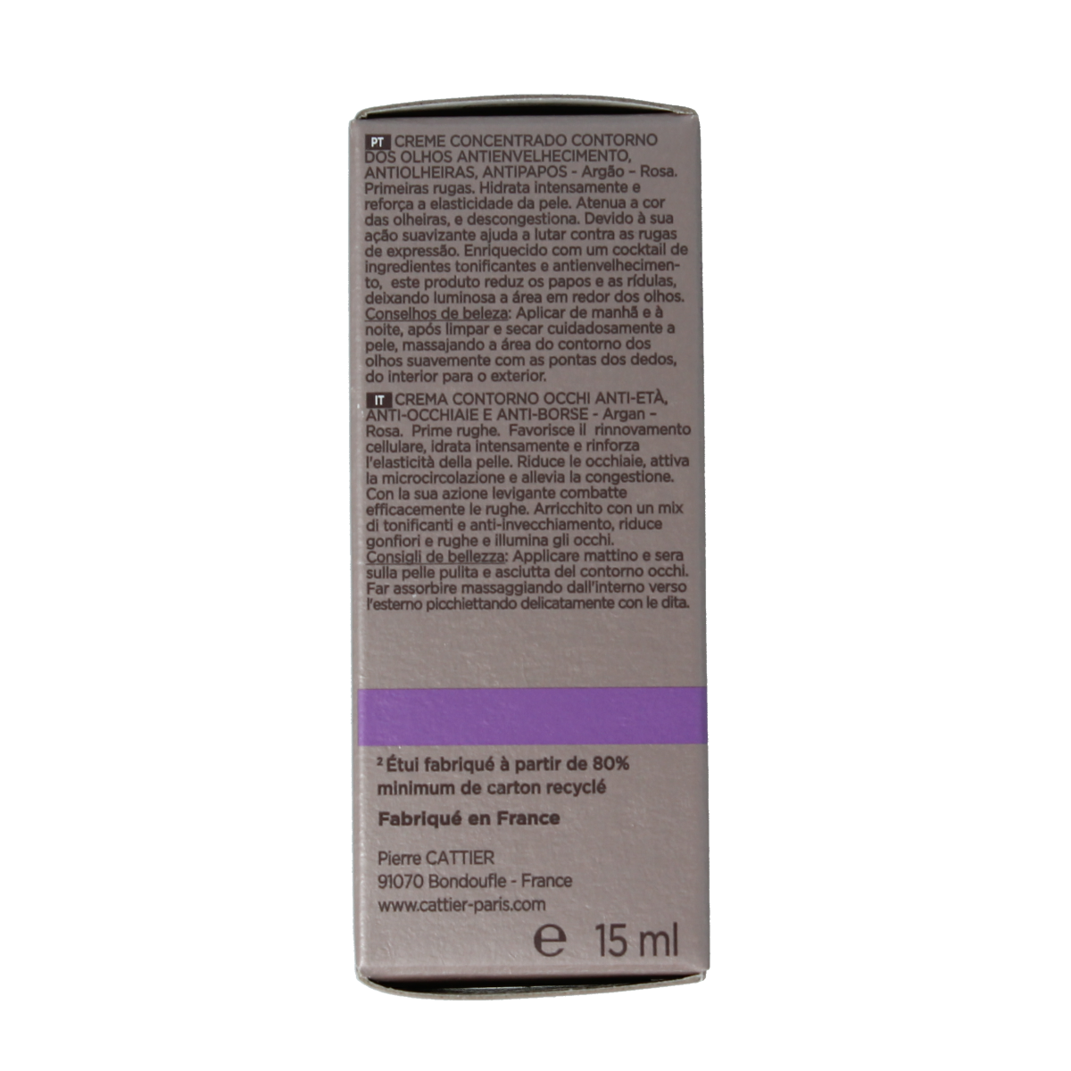 Cattier Oogcreme Eclat de Rose eye contour treatment in 15ml jar, with rose extract for nourishing and brightening the eye area.