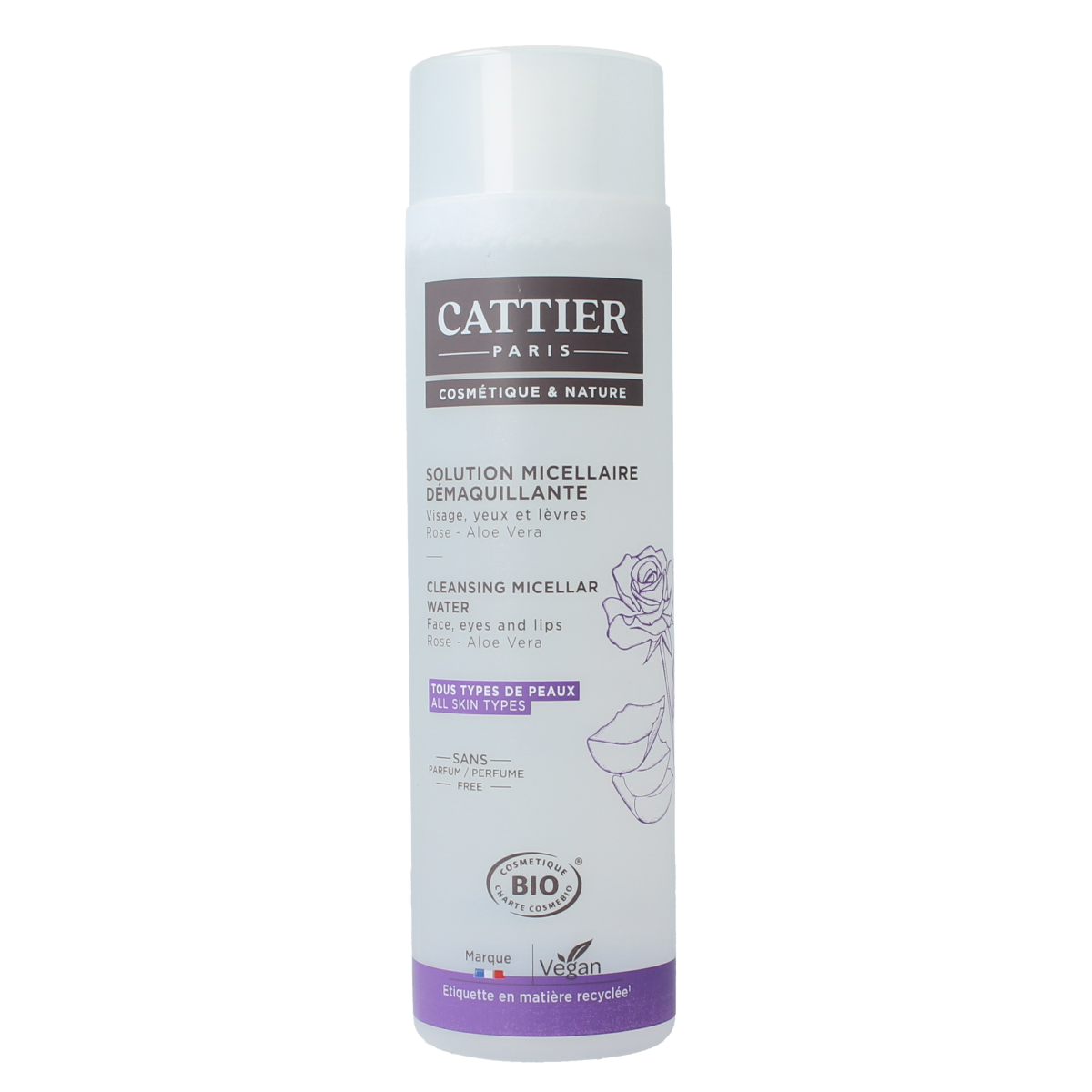 Cattier Reinigende oplossing Perle d'eau facial cleansing solution in a 300ml bottle, suitable for skincare.