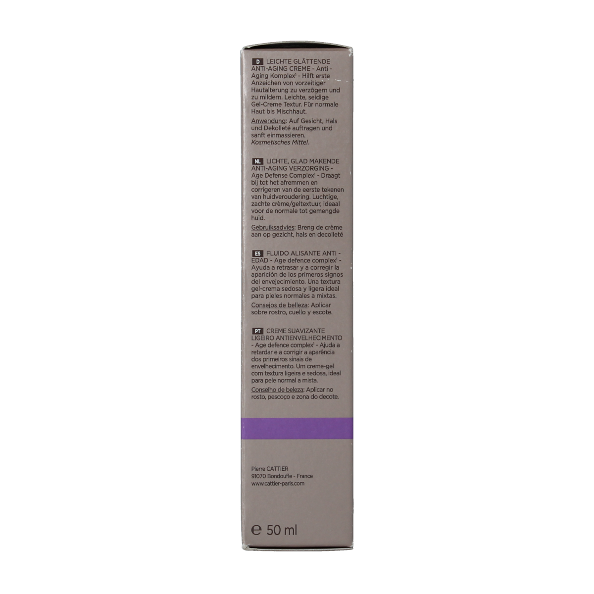 Cattier Anti-rimpel gezichtsverzorging voor normale huid, 50ml, met natuurlijke ingrediënten en zachte textuur.