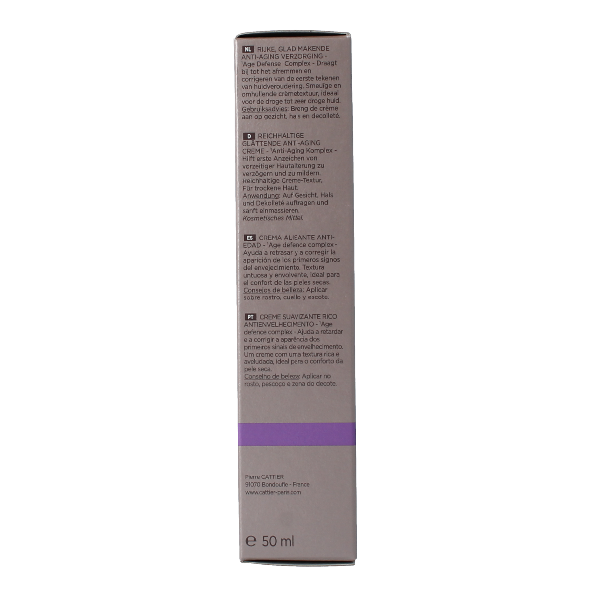 Cattier Anti-rimpel gezichtsverzorging voor droge huid, 50ml, met natuurlijke ingrediënten, gevulde tube met crème.