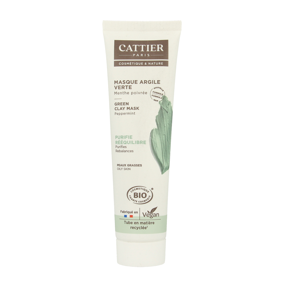 Cattier Groene Klei Masker munt voor gezichtsverzorging in 100 ml tube, met groene klei en munt voor revitaliserende huidverzorging