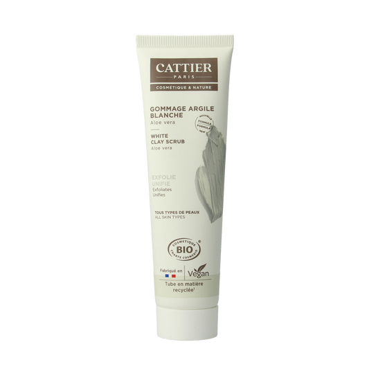 Cattier Witte Klei Peeling for face, 100ml, natural facial skincare product with white clay for gentle exfoliation.