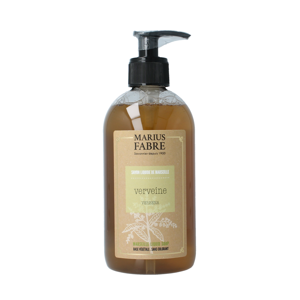 Marius Fabre Zeep verbena met pomp, 400ml, natural soap with verbena scent and pump dispenser.