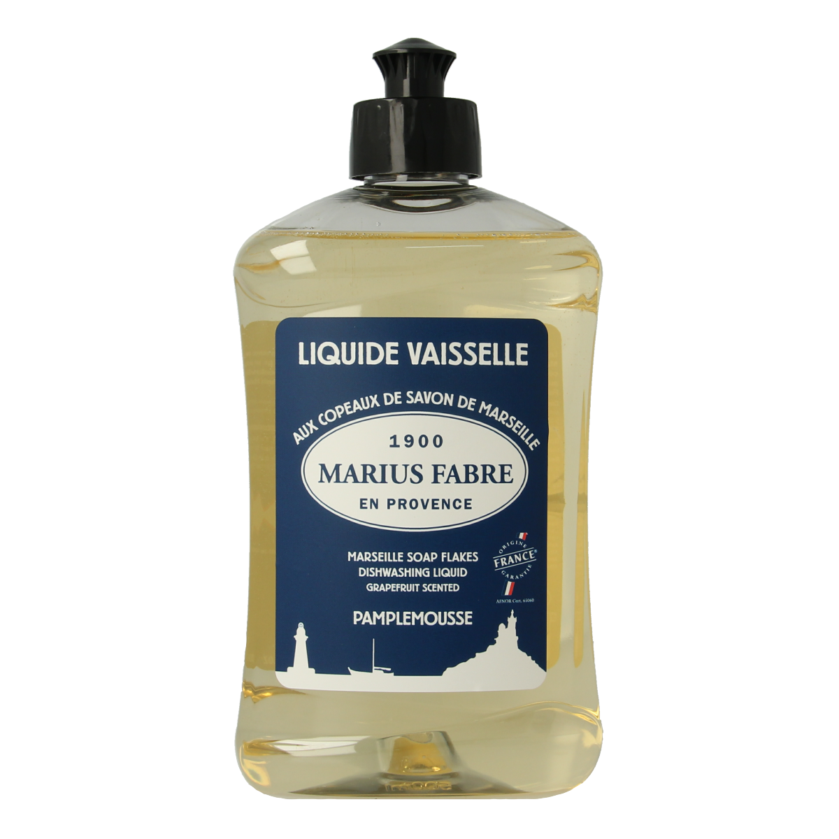 Marius Fabre Marseille grapefruit dish soap in a 500ml bottle, natural cleaning product for dishes and kitchen use.