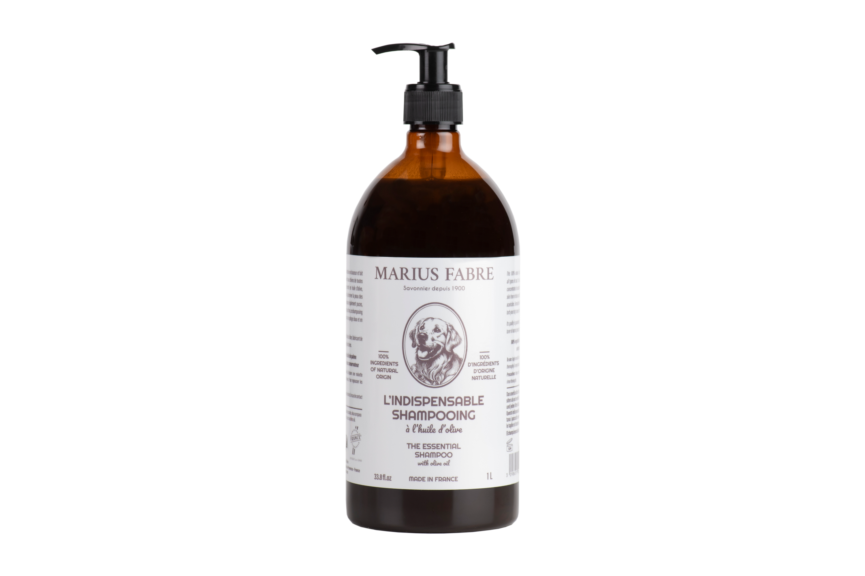 Marius Fabre honden shampoo met olijfolie, 1 liter, voor verzorging van honden met natuurlijke ingrediënten