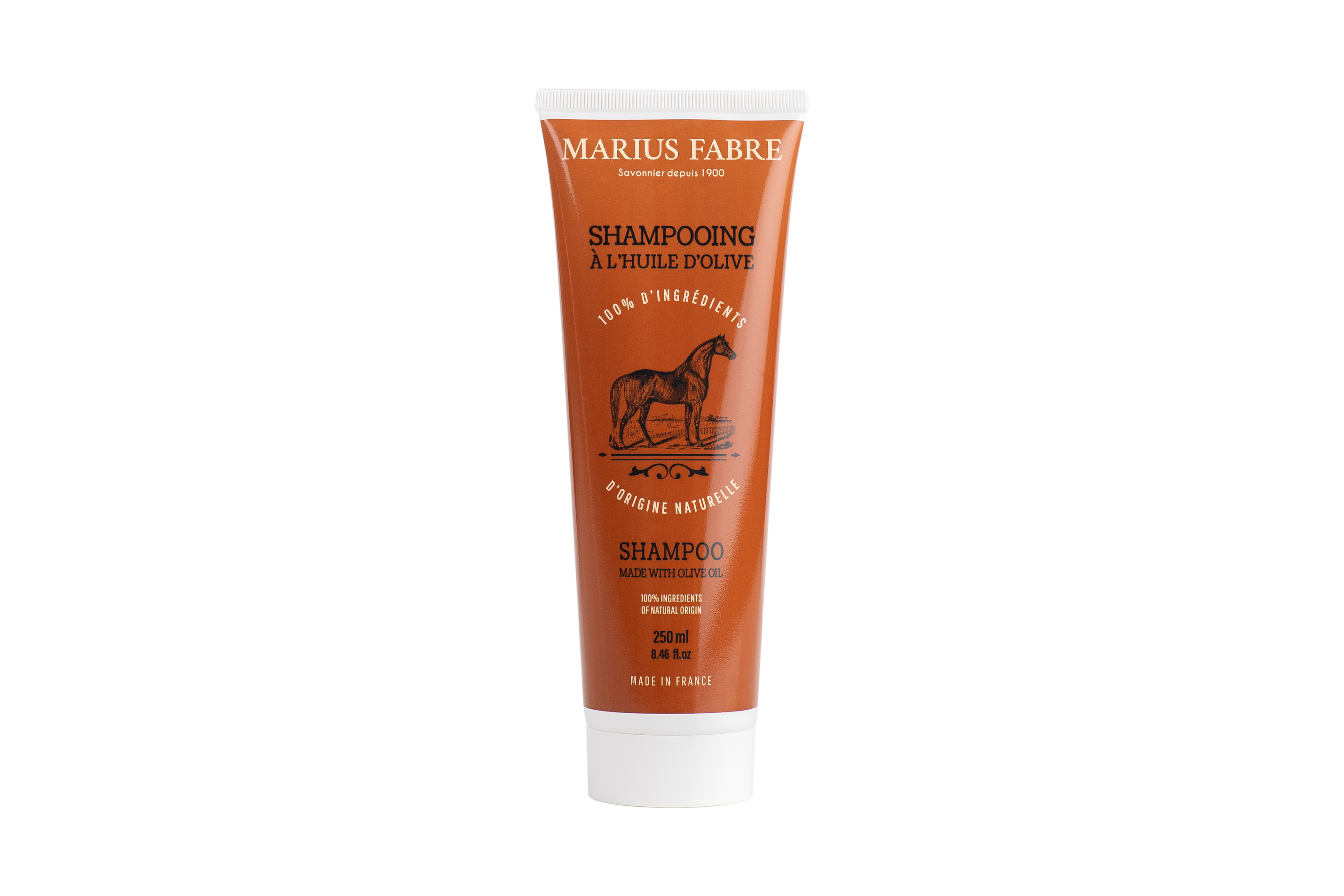 Marius Fabre Paarden shampoo with olive oil in 250ml bottle, animal grooming product for horses and pets.