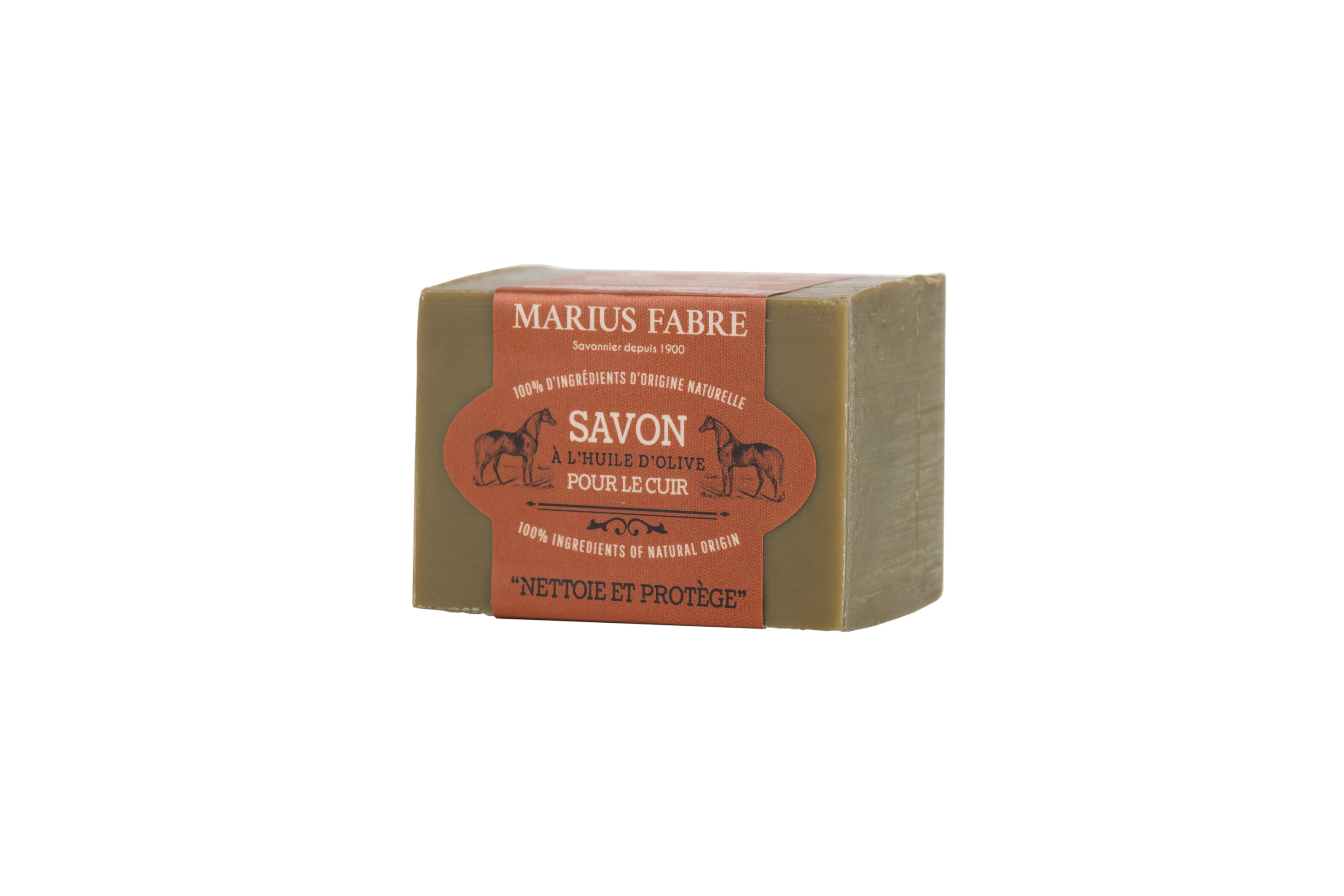 Marius Fabre bio olijfolie zeep for leather, 200g, natural soap with olive oil for cleaning and conditioning leather products.