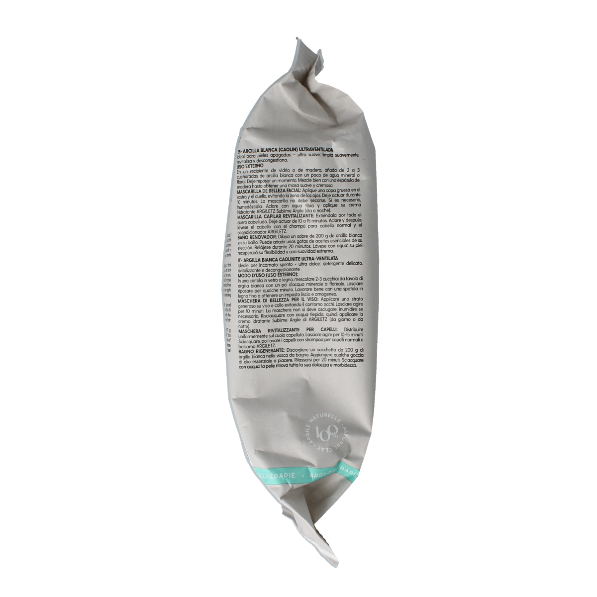 Argiletz superfine white clay for body care in a 200g container, showing the smooth, white clay powder in the image.
