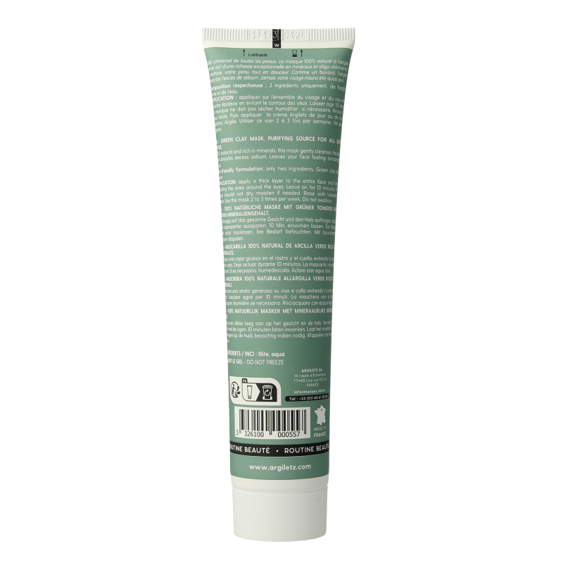Argiletz groen klei pasta tube for body care, 150 grams, natural clay product for skincare and detoxification.