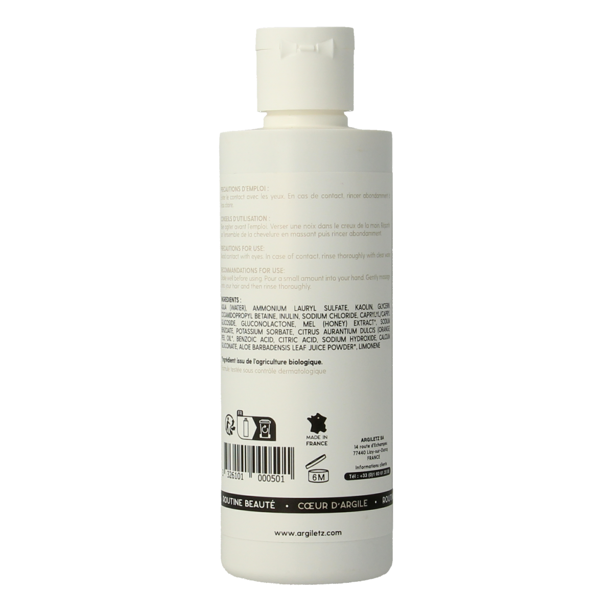 Argiletz Kleishampoo voor normaal haar, biologische haarverzorging in 200 ml flacon, met natuurlijke ingrediënten, geschikt voor dagelijks gebruik.