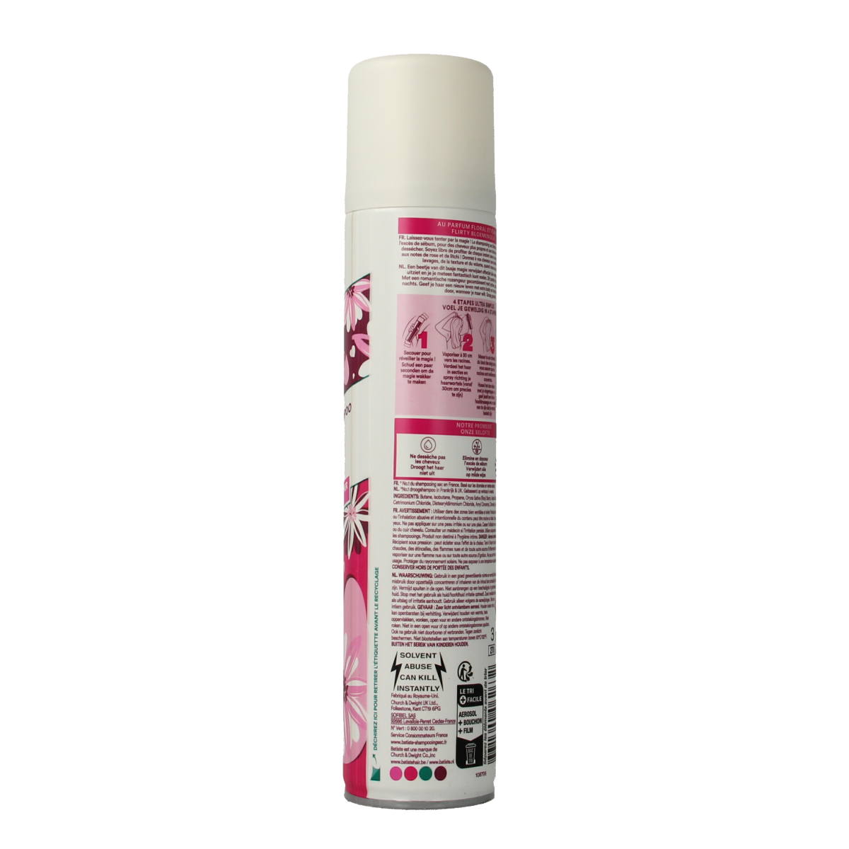 Batiste Blush Dry Shampoo 200ml bottle with pink label, hair care product for refreshing hair without water.