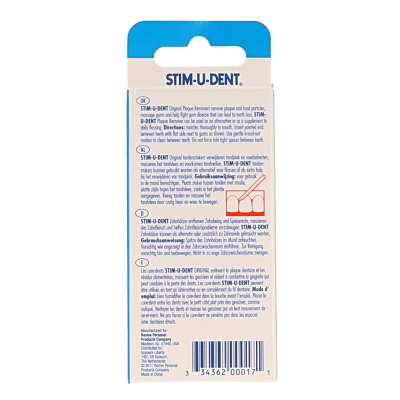 Stimudent tandenstokers en ragers, 4 x 25 stuks, pack of 100 dental cleaning tools for oral hygiene.