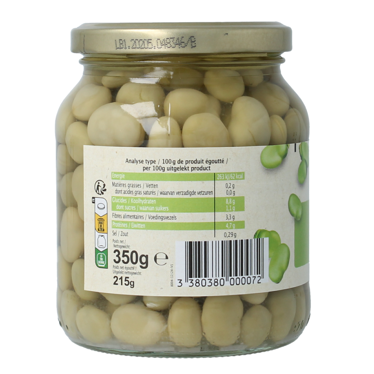Primeal bio tuinbonen in 350g package, fresh green garden beans, natural and organic vegetable product.