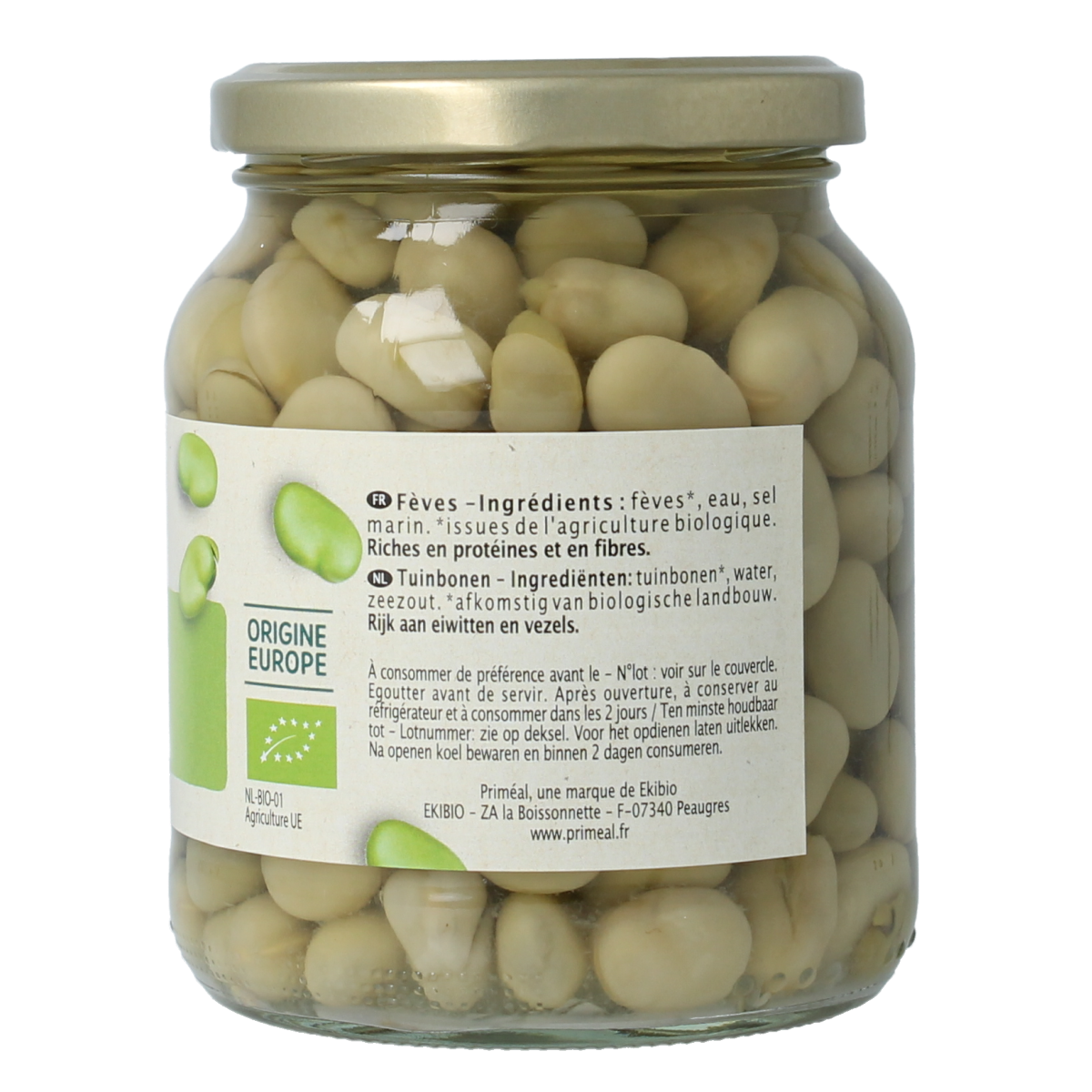 Organic Primeal tuinbonen in 350g package, fresh green beans for cooking and healthy meals