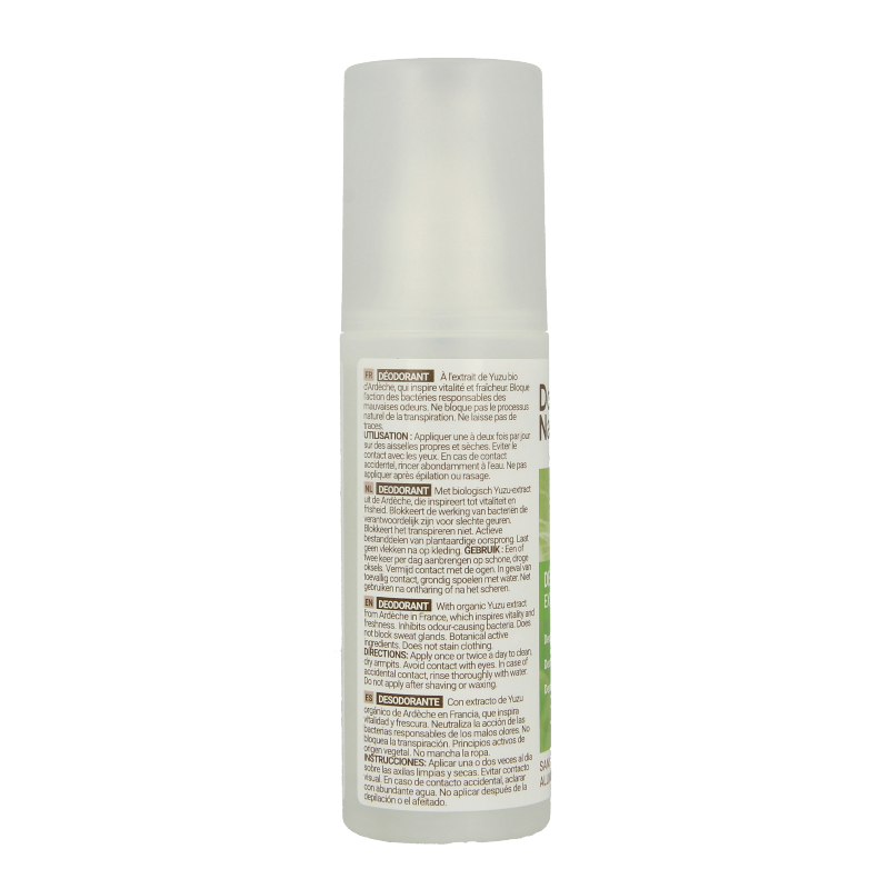 Douce Nature organic deodorant spray in 125ml bottle, natural and eco-friendly personal hygiene product.