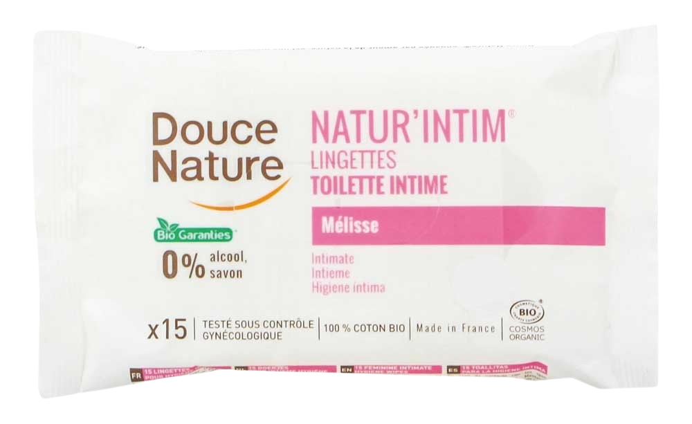 Douce Nature Intieme hygiënische doekjes voor dames, biologisch katoen, 15 stuks, zachte en natuurlijke dameshygiëne product
