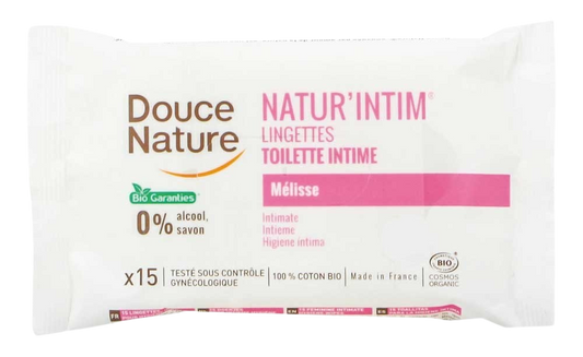 Douce Nature Intieme hygiënische doekjes voor dames, biologisch katoen, 15 stuks, zachte en natuurlijke dameshygiëne product