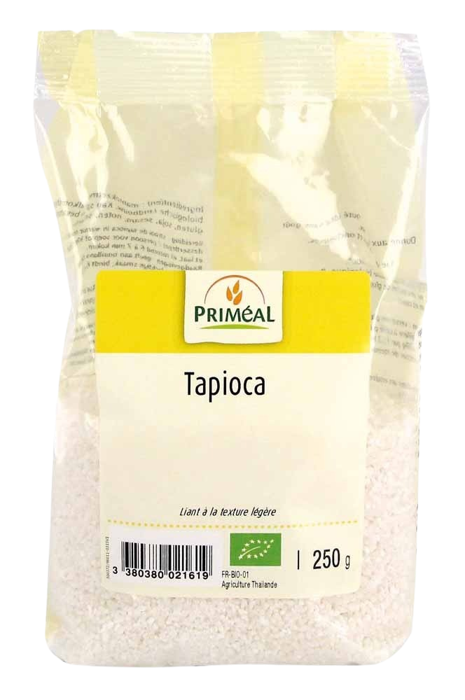 Primeal organic tapioca in 250g package, gluten-free baking mix and flour alternative for cooking and baking.