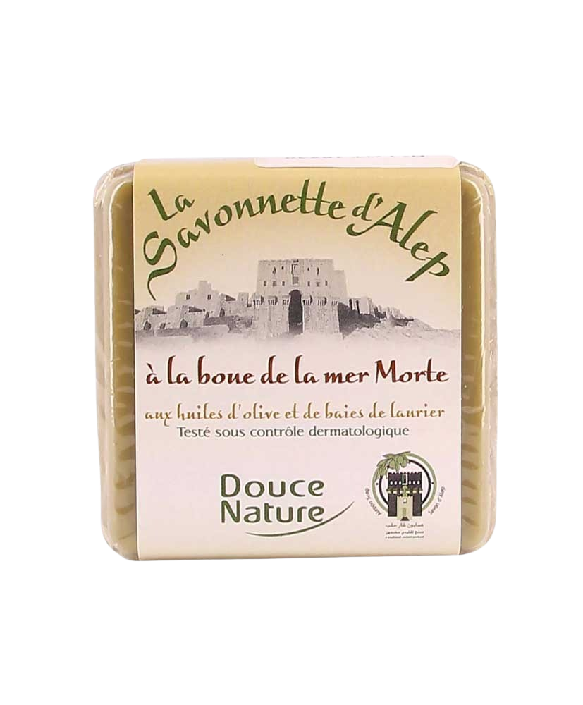 Douce Nature Aleppo dode zee modder bio toilet soap bar, 100g, natural soap with sea mud for gentle cleansing.
