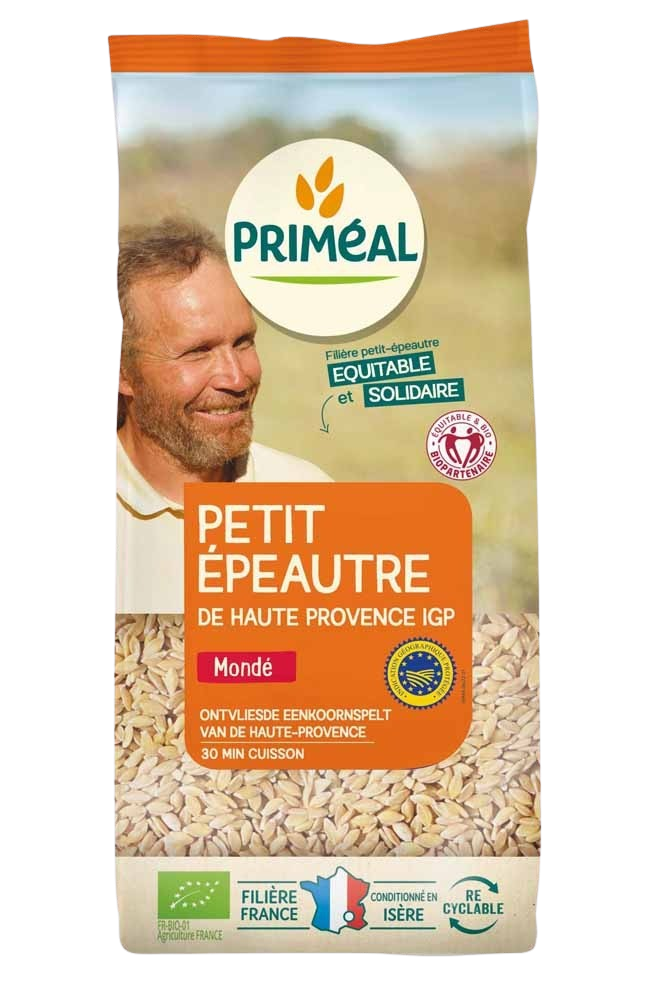Primeal Eenkoornspelt ontvliest ontbijtgranen in 500g package, bio, Haute-Provence, natural whole spelt flakes for healthy breakfast