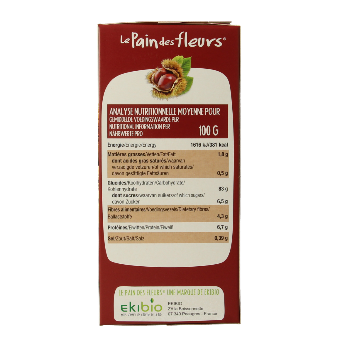 Pain Des Fleurs gluten-free crispy chestnut crackers in a 150g package, featuring a golden, crunchy texture.