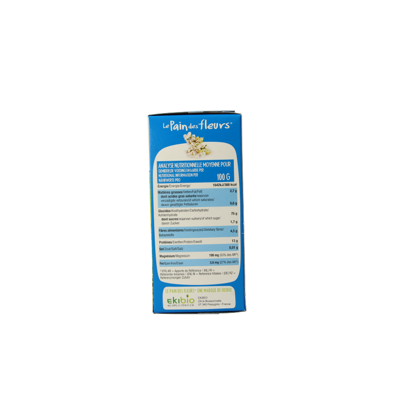 Pain Des Fleurs gluten-free, unsalted buckwheat crackers in a 150g package, featuring a crispy texture and natural appearance.