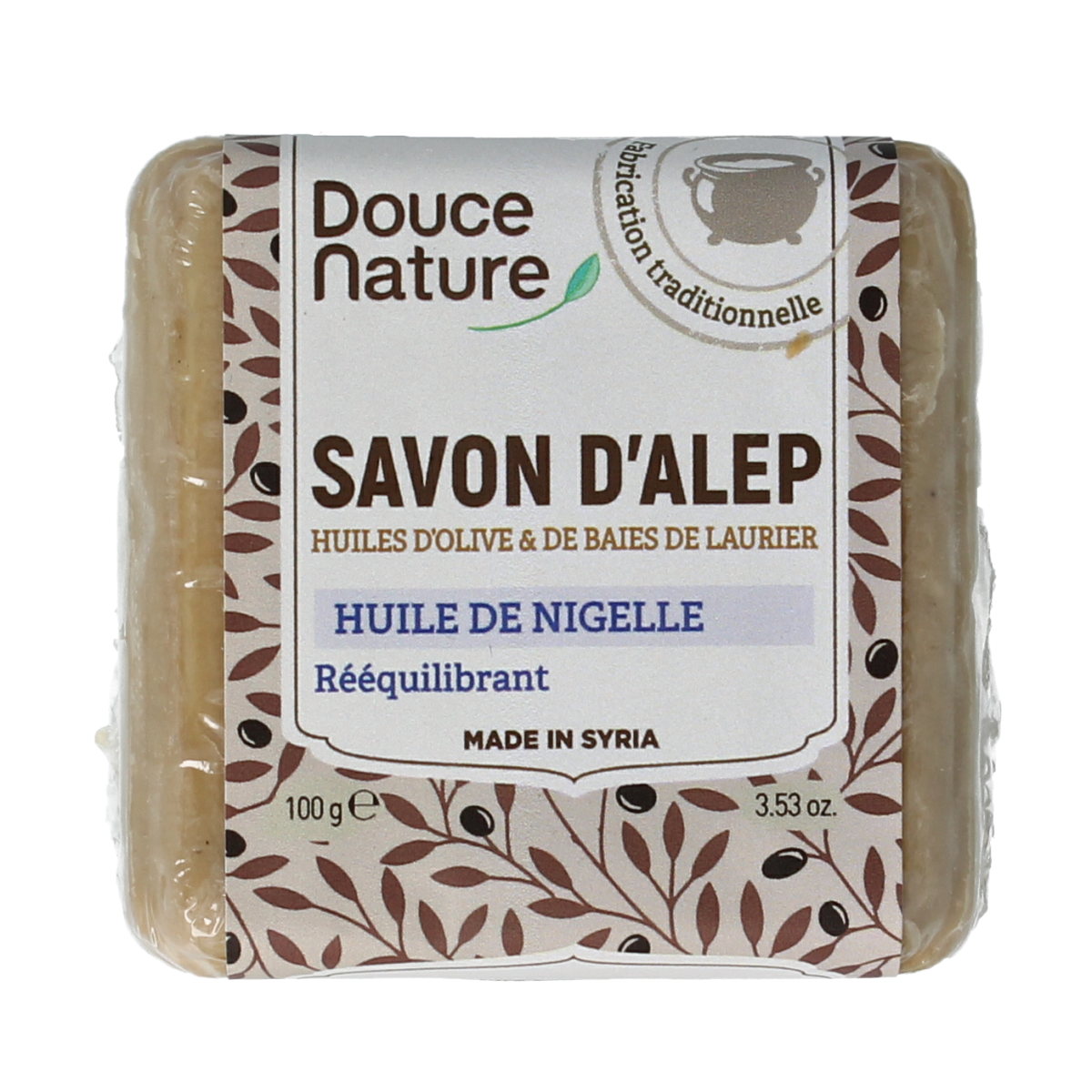 Douce Nature Zeep Aleppo nigella klein bio soap bar, 100g, natural olive oil and nigella seeds in eco-friendly packaging
